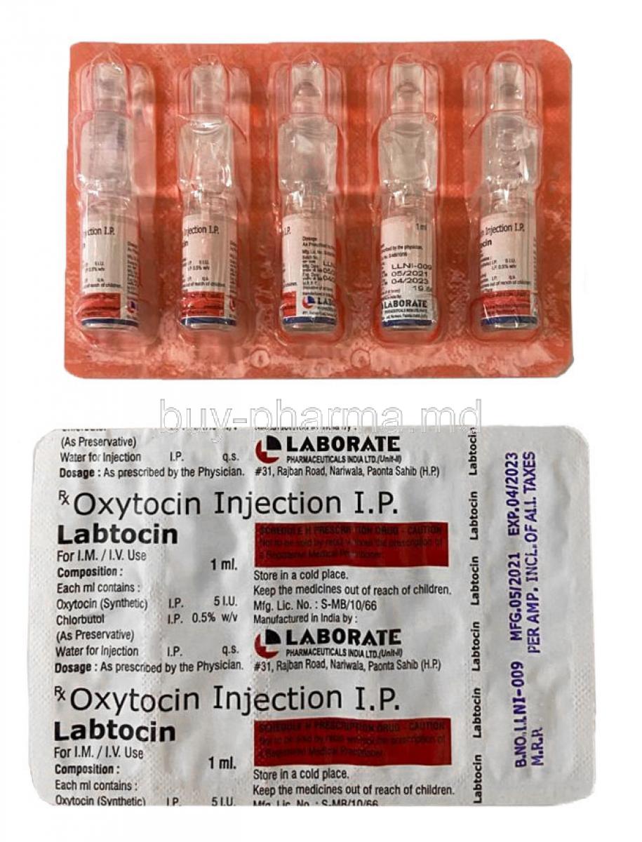 Labtocin Injection, Oxytocin 5 I.U, Injection 1ml Vial, Laborate Pharmaceuticals India Ltd, package