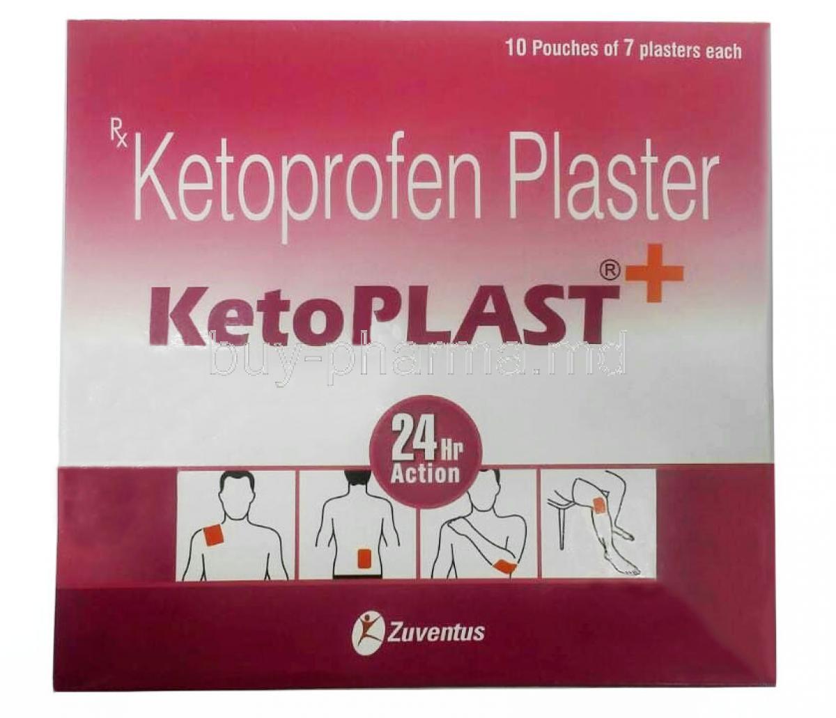 KetoPLAST Plus, Ketoprofen 30mg,Transdermal patch, Zuventus Healthcare, Box front view