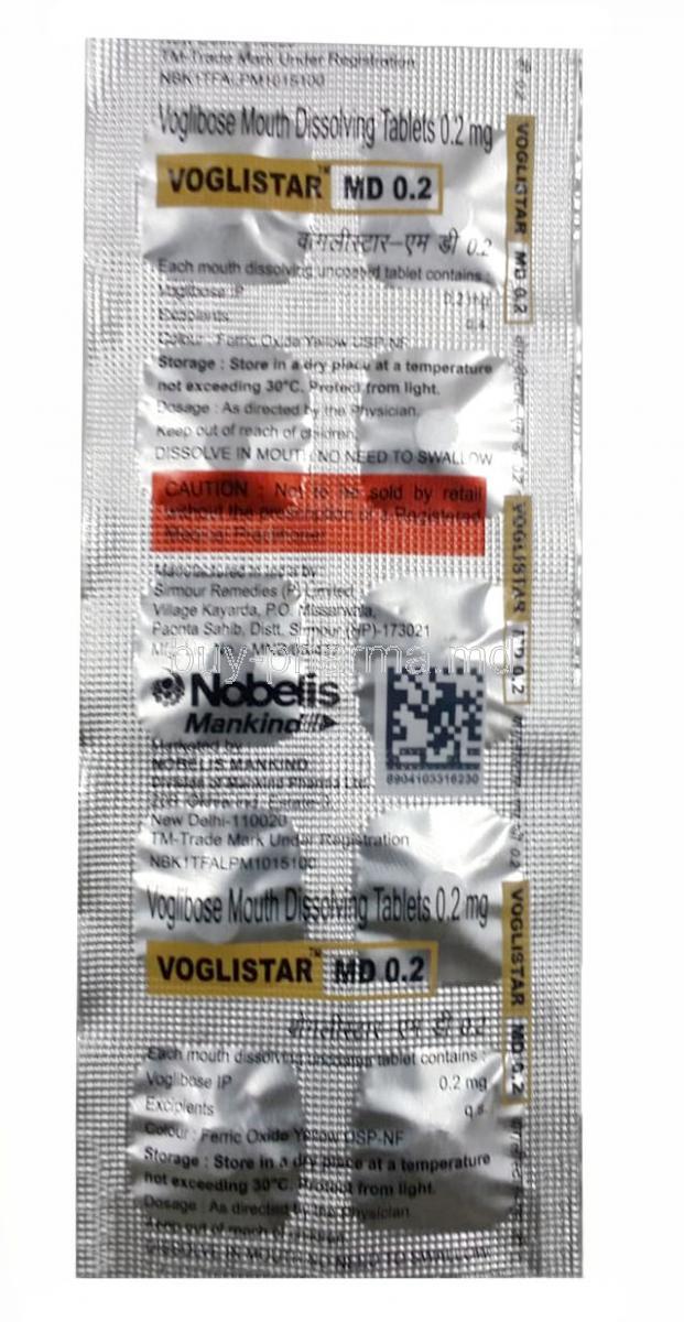 Voglistar, Voglibose 0.2 mg, Mouth Dissolving Tablet, Mankind Pharma, Sheet information, Manufacturer