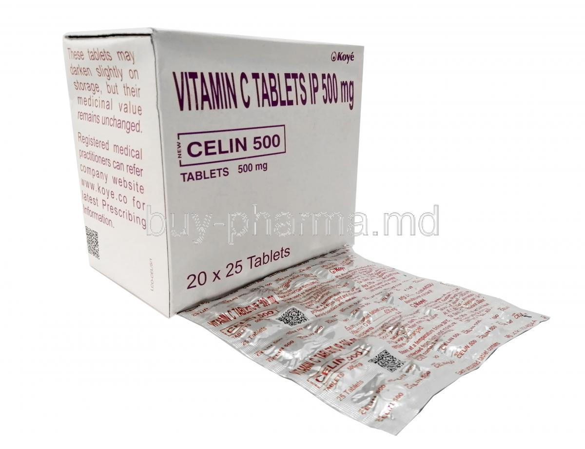 New Celin, Vitamin C 500mg, Koye Pharmaceutical, Box, Sheet