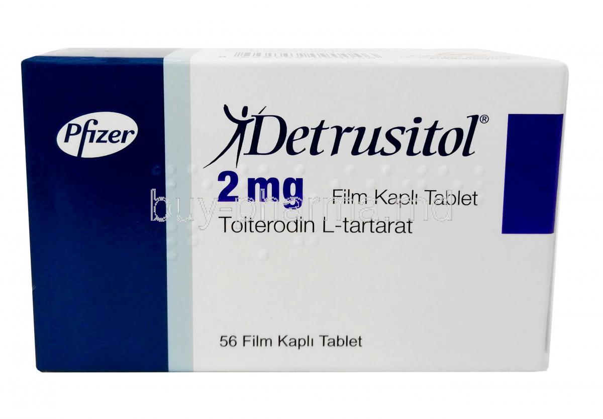 Detrusitol, Tolterodine 2mg, 56tabs, Pfizer, Box front view