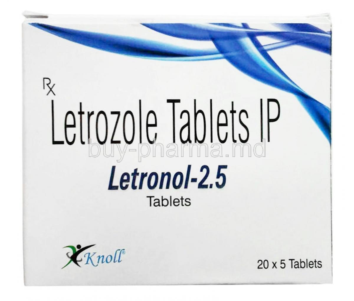 Letronol, Letrozole 2.5mg, 5tablets, Knoll Pharmaceuticals Ltd, Box front view