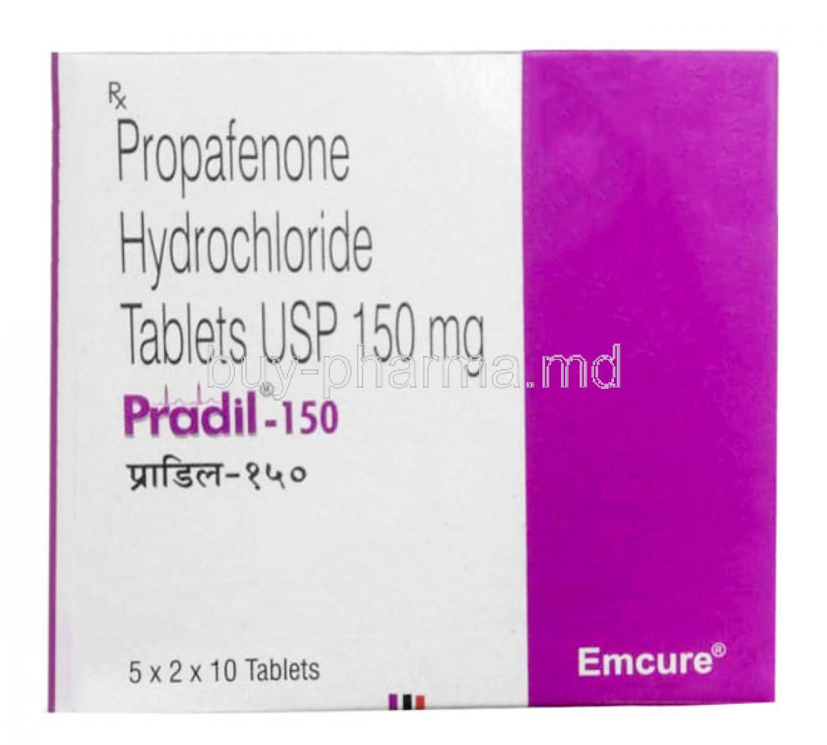 Pradil 150, Propafenone 150 mg, Emcure Pharma, Box front view