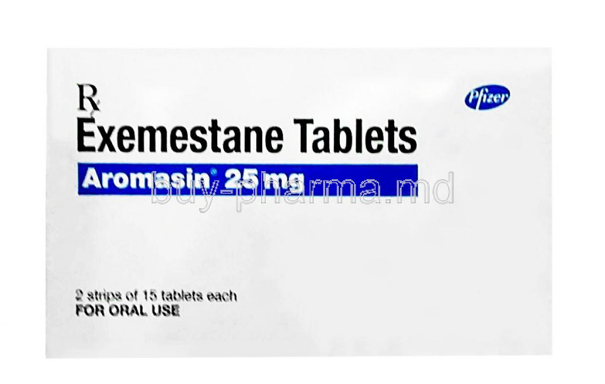 Aromasin Sugar coated tablet, Exemestane 25 mg, Pfizer, Box front view