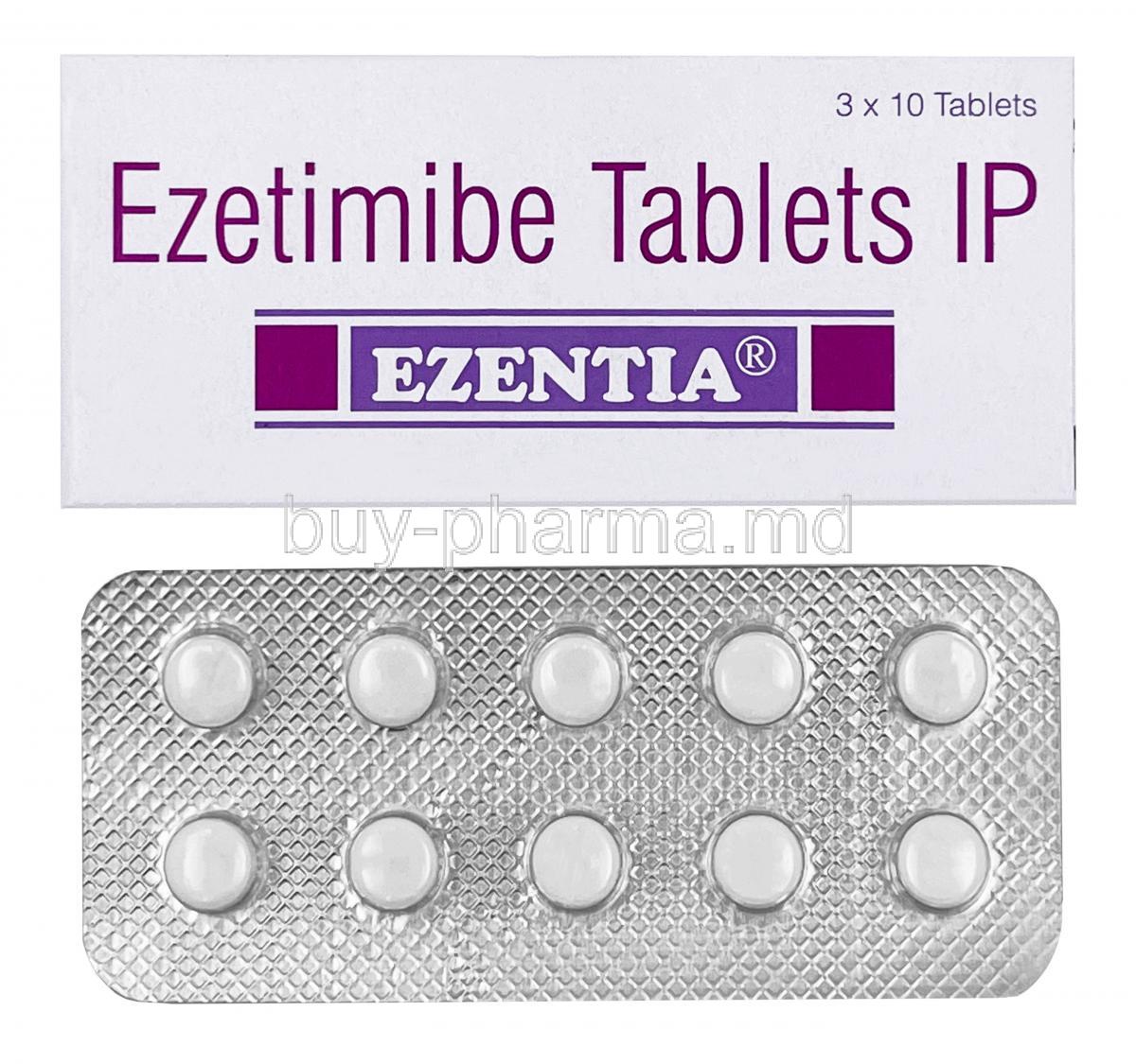 Ezentia, Ezetimibe 10 mg, Sun Pharma, Box, Blisterpack