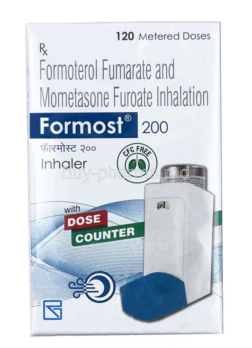 Formost Inhaler, Formoterol Fumarate 6 mcg / Mometasone Furoate 200 mcg, Inhaler 120 MDI, Zydus Healthcare, Box front view