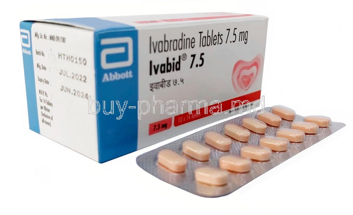 Ivabid, Ivabradine 7.5 mg, Abbott Healthcare, Box, Blisterpack