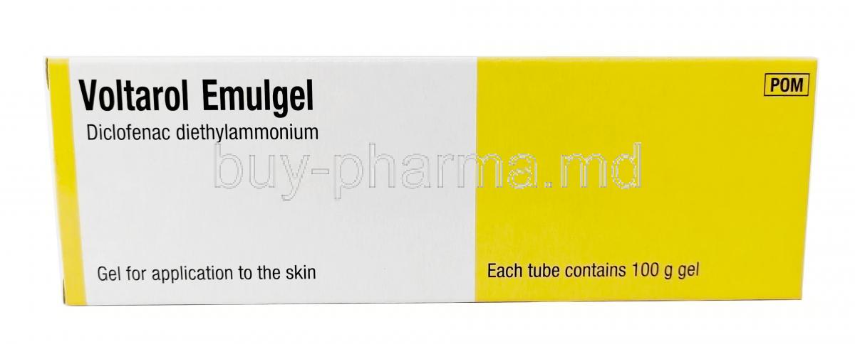 Voltarol Emugel,Diclofenac diethylammonium 1%, Gel 100g, GSK, Box front view
