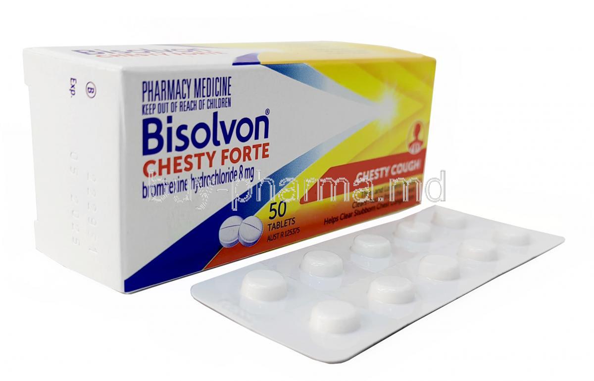 Bisolvon Chesty Forte,Bromhexine 8 mg,Boehringer Ingelheim, Box, Blisterpack
