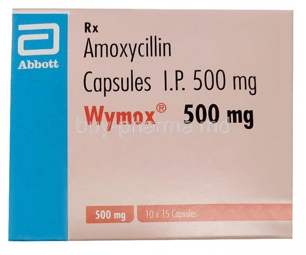 Wymox, Amoxicillin 500mg, Capsules, Abbott,Box front view