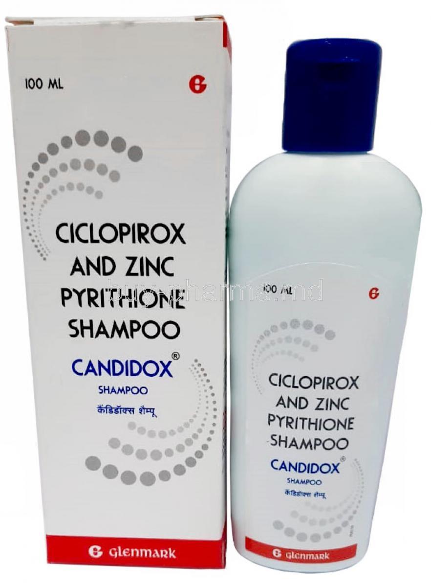 Candidox Shampoo,Ciclopirox 1% w/v/ Zinc Pyrithione 1% w/v, Shampoo 100 mL,Glenmark Pharmaceuticals, Box, Bottle