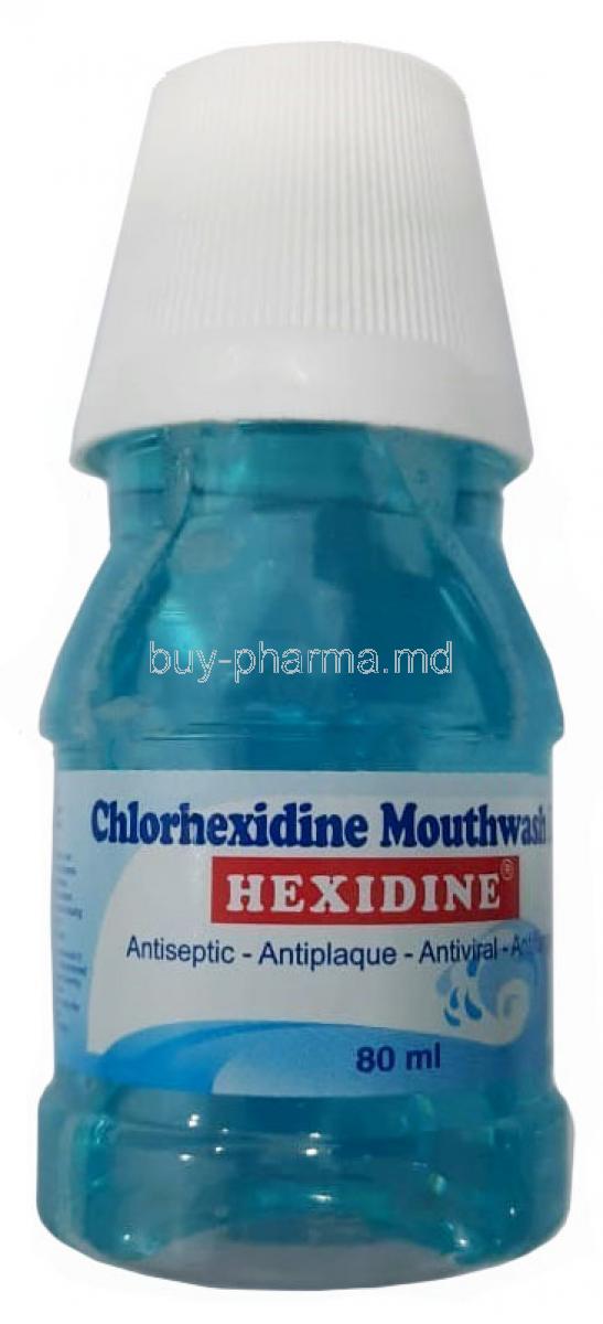 Hexidine Mouth Wash,Chlorhexidine Gluconate 0.2% w/w,Mouth Wash 80mL,Icpa Health Products, Bottle front view