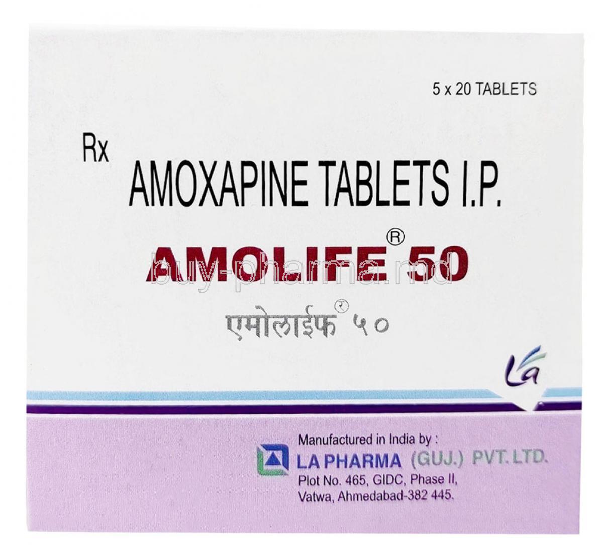 Amolife, Amoxapine 50mg, La Pharma, Box front view