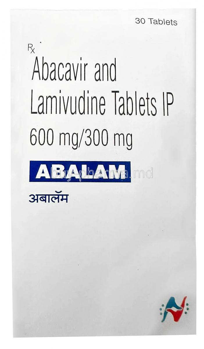 Abalam, Abacavir 600 mg / Lamivudine 300 mg, 30tablets, Hetero Drugs Ltd, Box front view