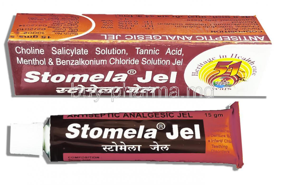 Stomela Jel, Antispetic Analgesic Jel 15 gm Gel (Napha pharma) Box