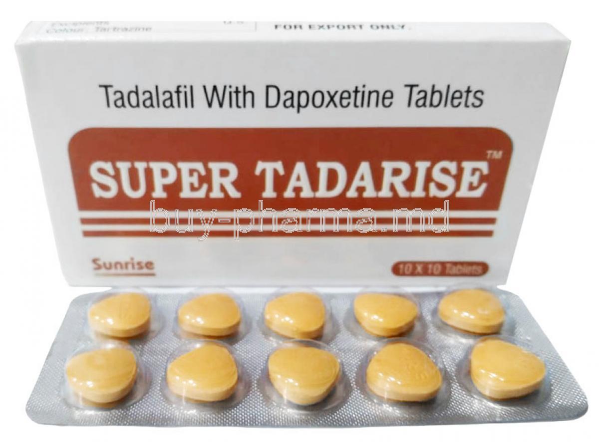 Super Tadarise,Tadalafil 20mg/ Dapoxetine 60mg, Sunrise Remedies, Box, Blisterpack