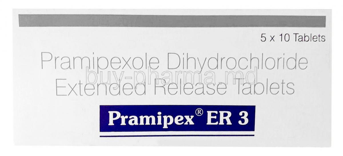 Pramipex ER3, Pramipexole 3mg, ER Tablet, Sun Pharmaceutical Industries, Box front view