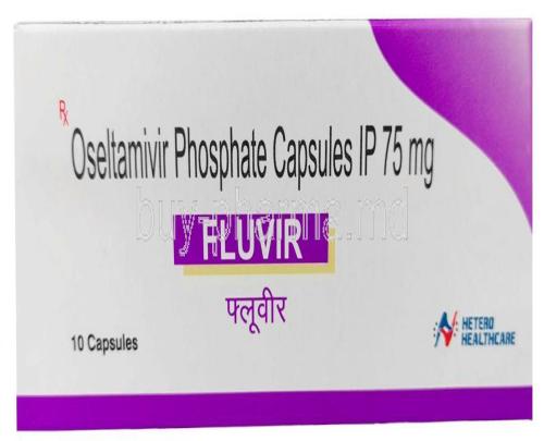 Fluvir, Oseltamivir 75 mg, Capsule, Hetero Drugs, Box front view
