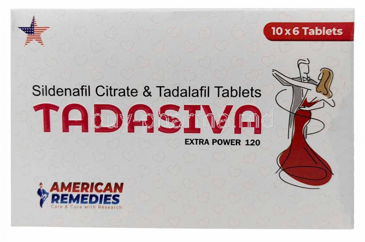 Tadasiva Extra Power, Sildenafil 100mg/Tadalafil 20mg, Healing Pharma India Pvt Ltd, Box front view