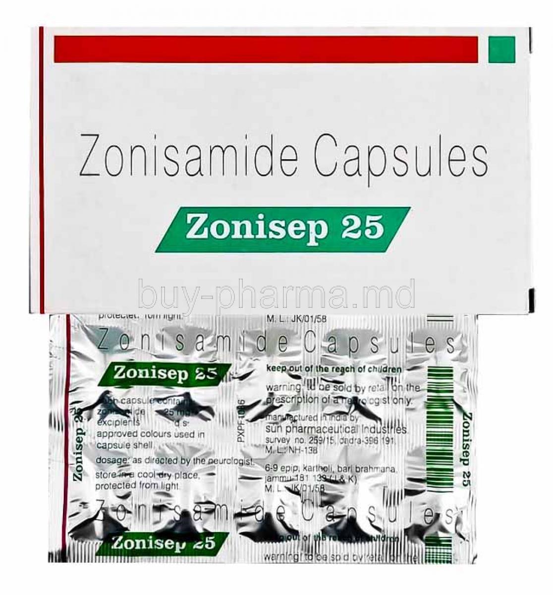 Aonisep, Zonisamide 25mg box and capsules