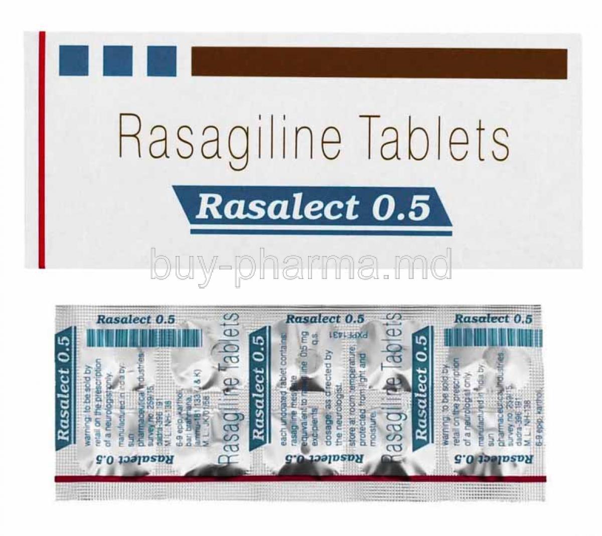 Rasalect, Rasagiline 0.5mg box and tablets