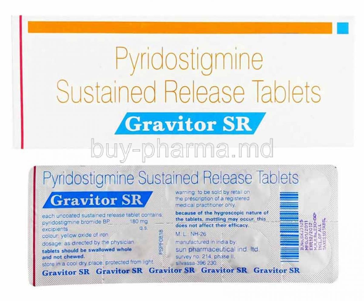 Gravitor SR, Pyridostigmine box and tablets