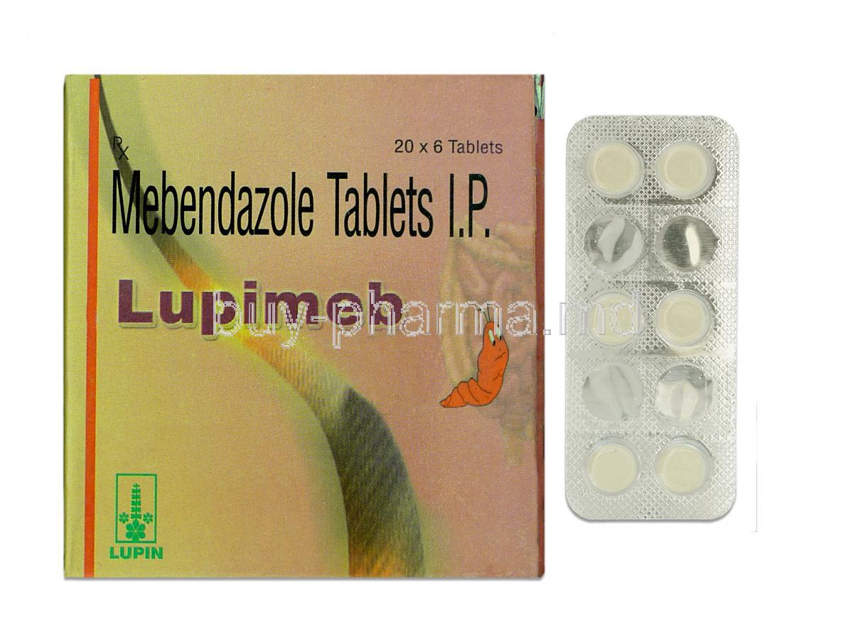 Lupimed, Generic Vermox, Mebendazole, 100 mg, Box and Strip