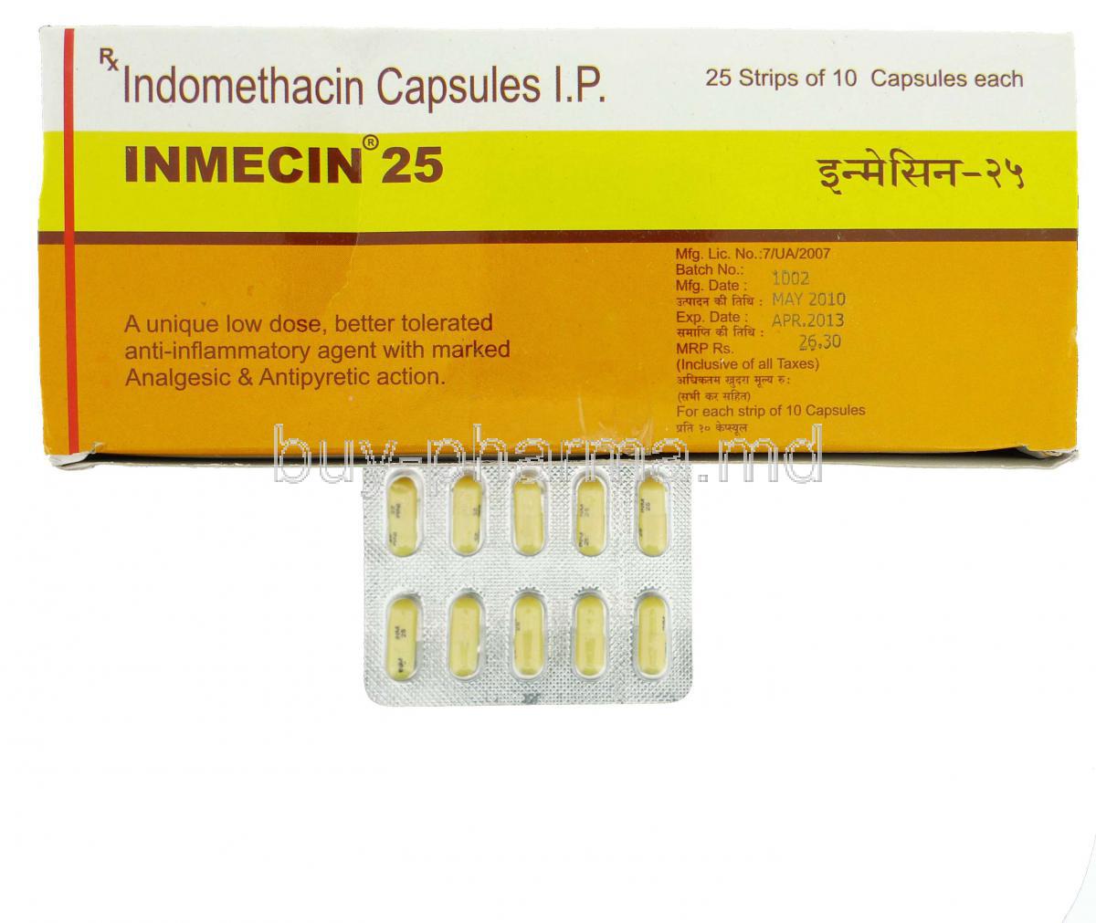 Inmecin, Generic  Indocin,  Indomethacin 25 Mg