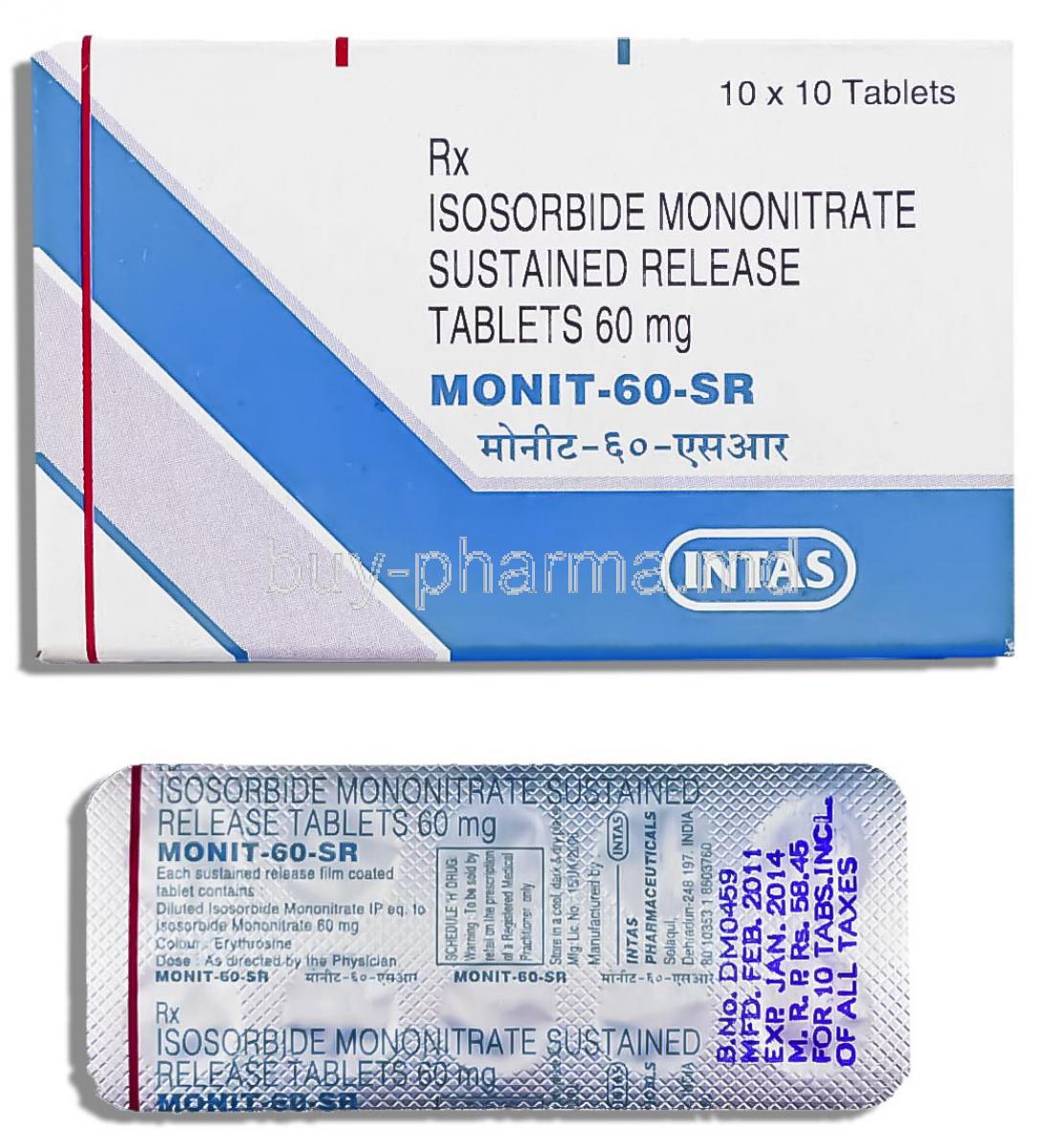 Monit, Generic Imdur,  Isosorbide Mononitrate 60 Mg Tablet (Sun Pharma)
