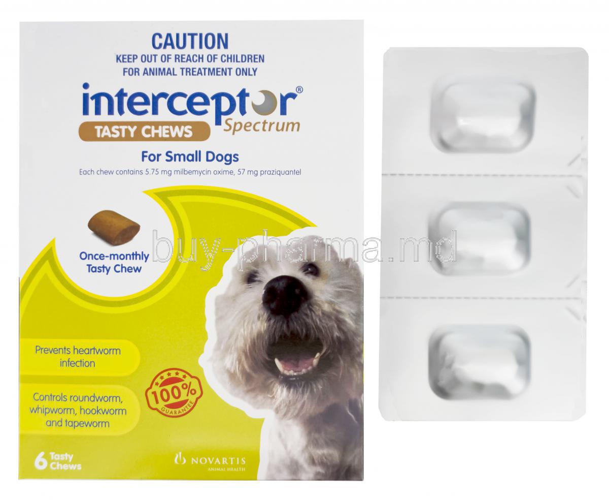Interceptor Spectrum for Small Dogs, Milbemycin Oxime 5.75mg and Praziquantel 57mg