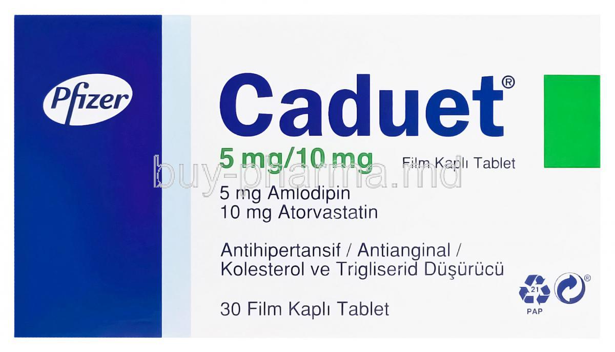 Caduet, Amplodepine 5mg and Atorvastatin 10mg Box