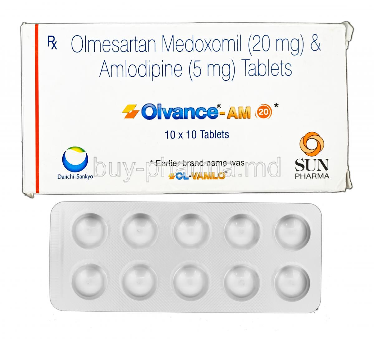 Olvance-AM, Ol-Vamlo, Generic Benicar Norvasc Olmesartan 20 mg Amlodipine 5 mg