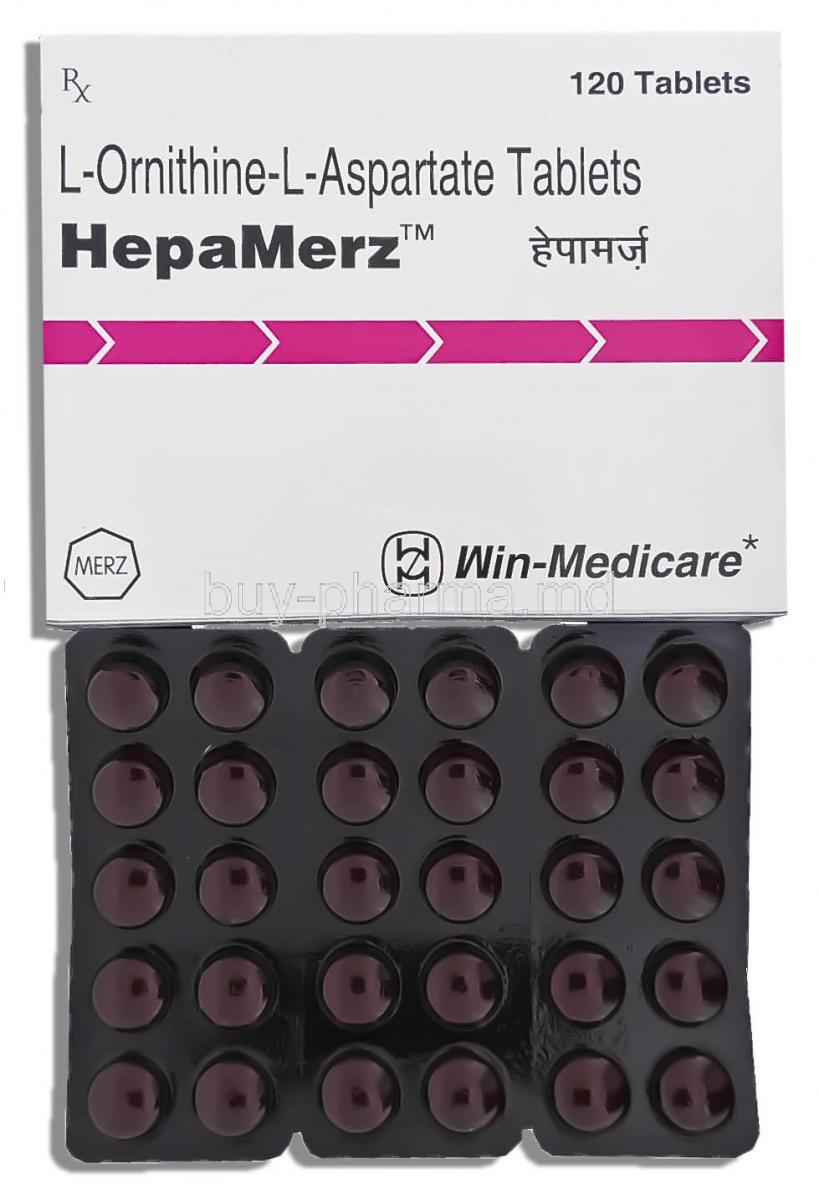 Hepa-merz,  L-ornithine-l-aspartate/ Pancreatin 150 Mg/ 100 Mg Tablet (Win Medicare)