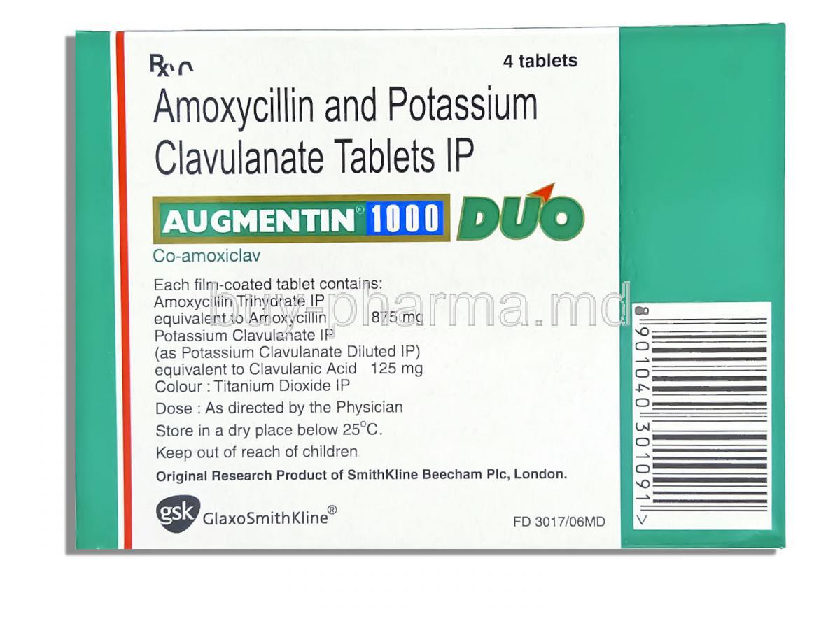 Augmentin,  Amoxicillin And Clavulanate Potassium 875 mg/ 125 mg  Tablet (Gsk)