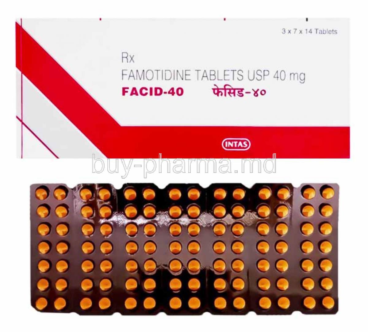 Facid, Famotidine 40mg box and tablets