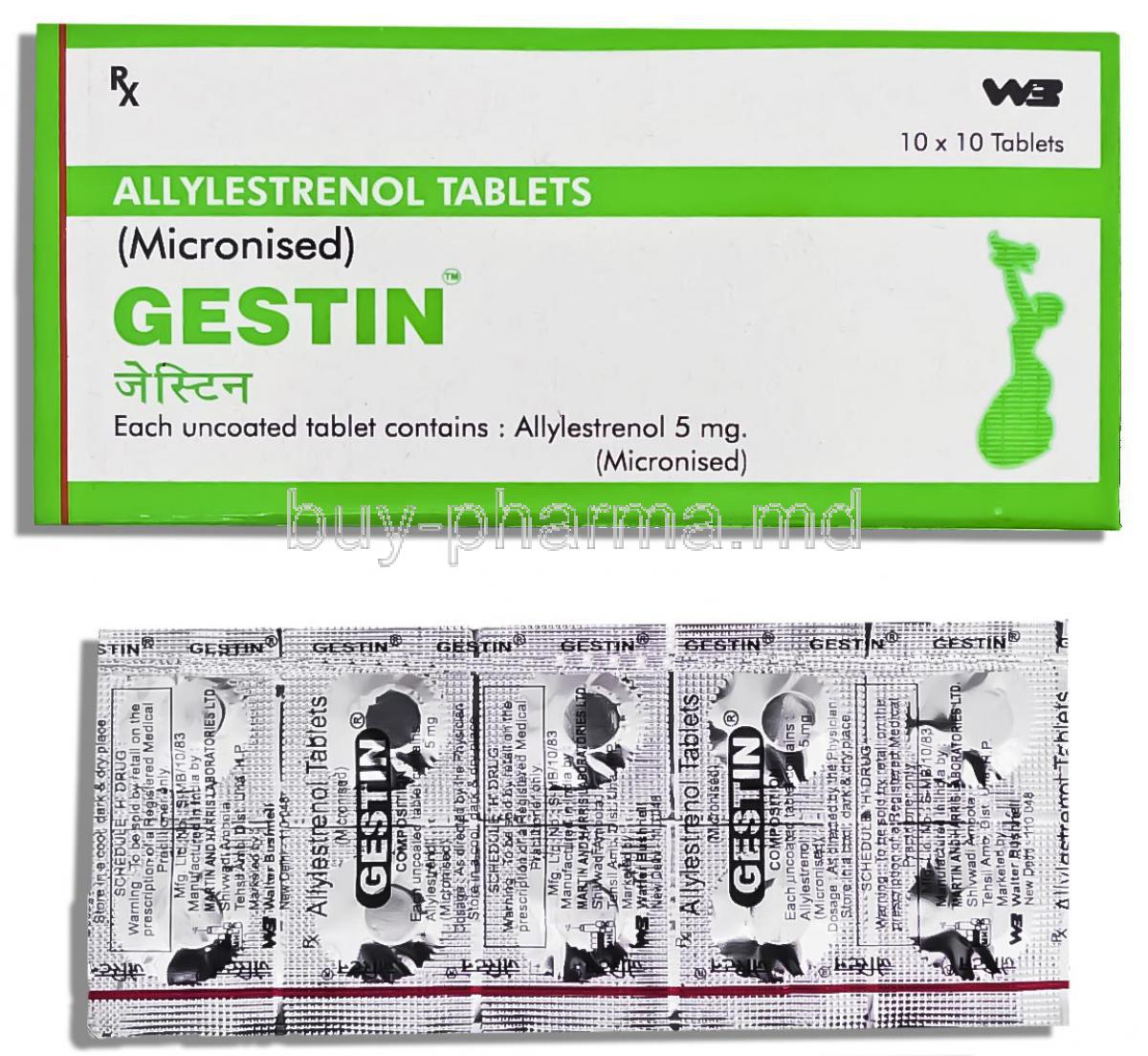 Gestin,  Allylestrenol 5 Mg Tablet (Walter-bushnell)