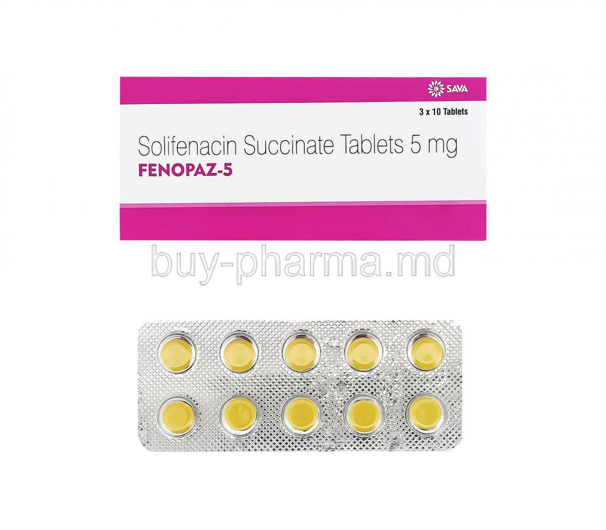 Fenopaz-5, Generic Vesicare, Solifenacin Succinate 5mg