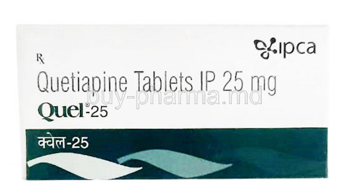Quel 25, Quetiapine 25mg,Tablet, Ipca Laboratories Ltd, Box front view