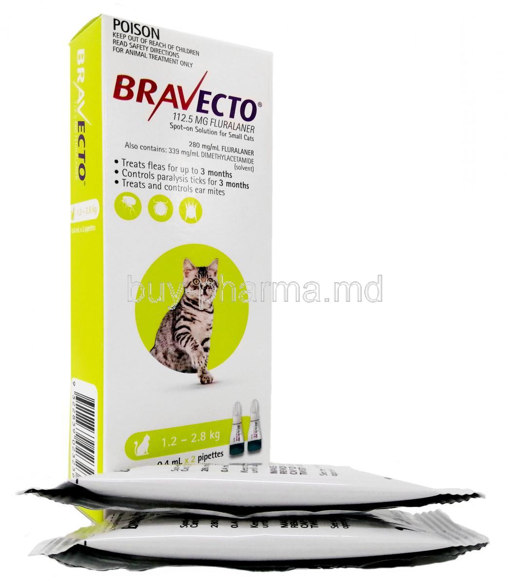 Bravecto Spot On, Fluralaner 112.5mg (1.2-2.8kg), Box,Pipettes