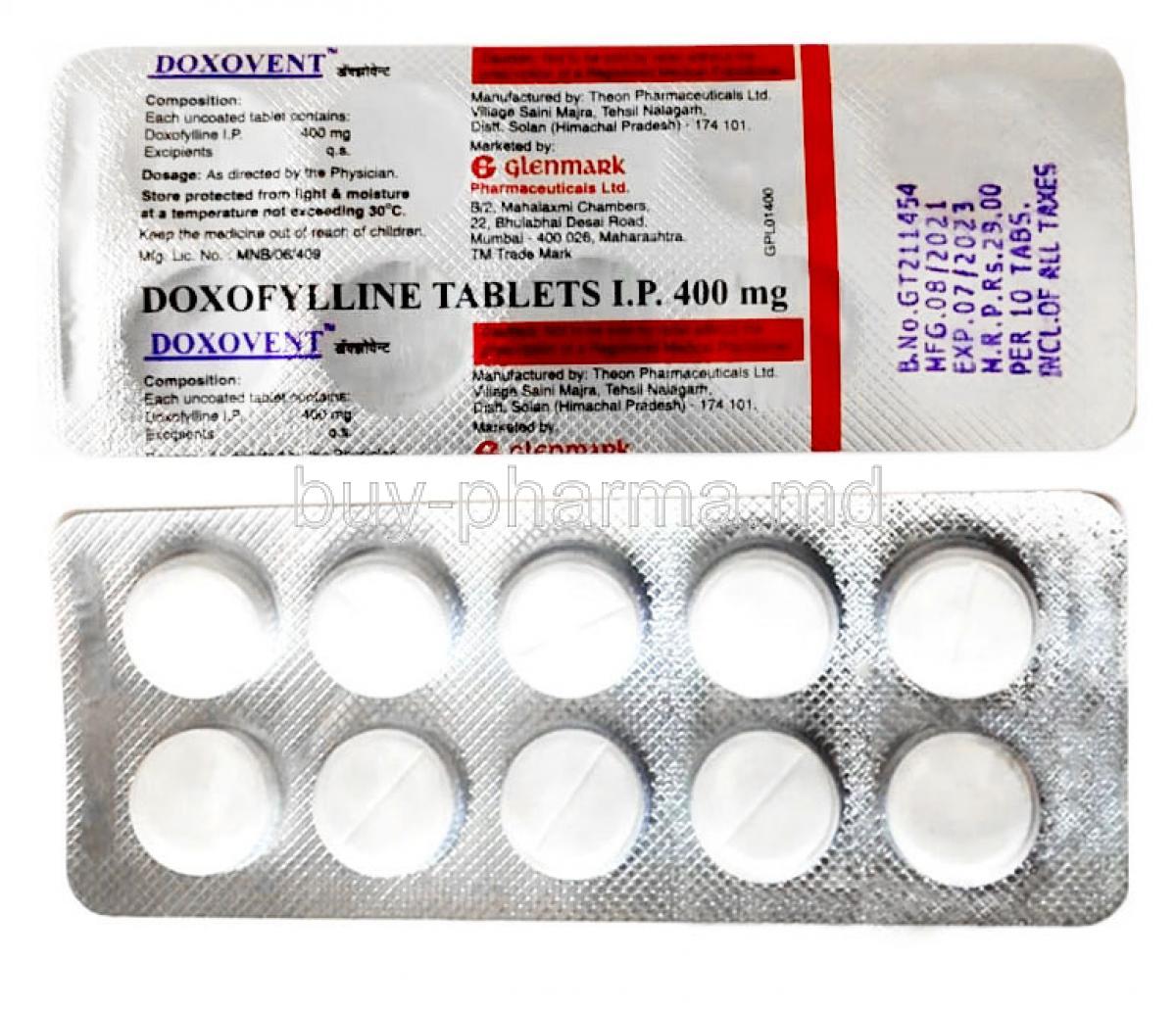 Doxovent, Doxofylline 400mg, Glenmark Pharmaceuticals