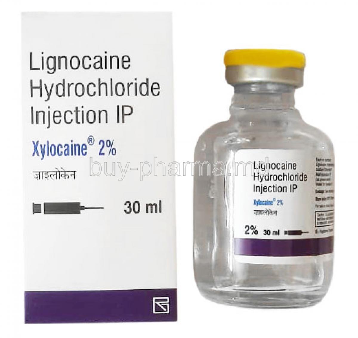 Xylocaine Injection,Lignocaine 2%, 30ml, Zydus Cadila, Box, bottle front view
