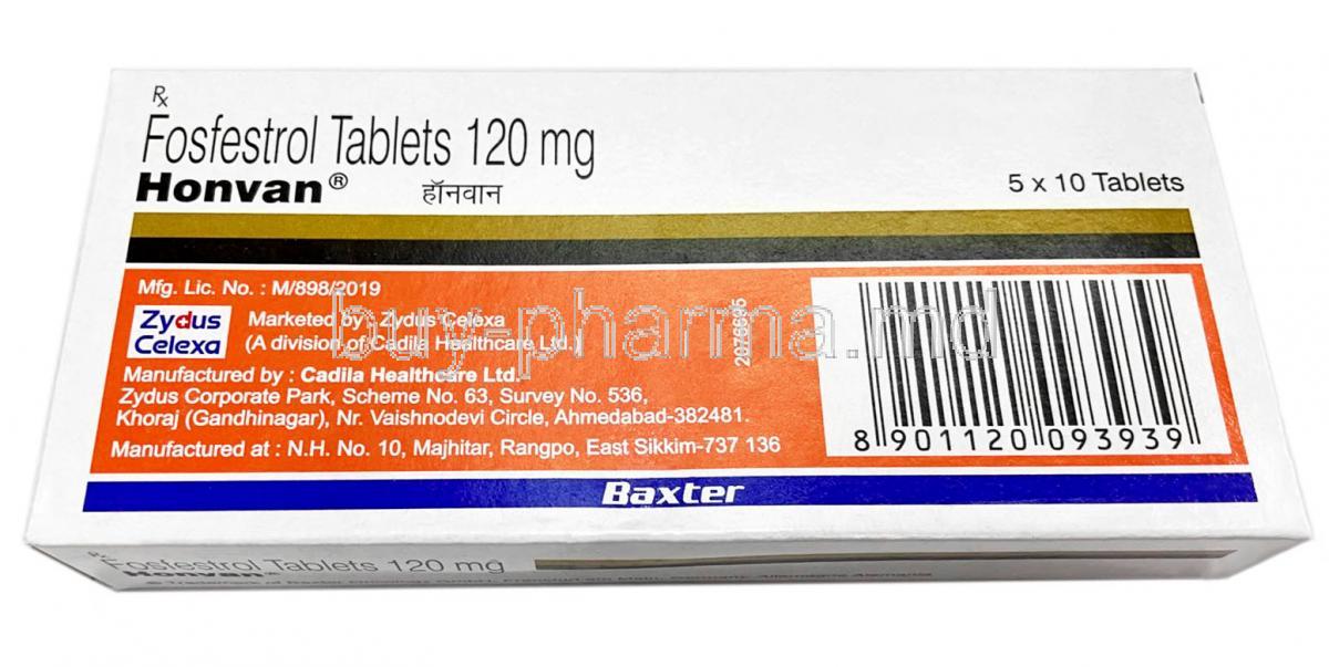 Honvan, Fosfestrol 120 mg, Zydus Cadila, Box front view