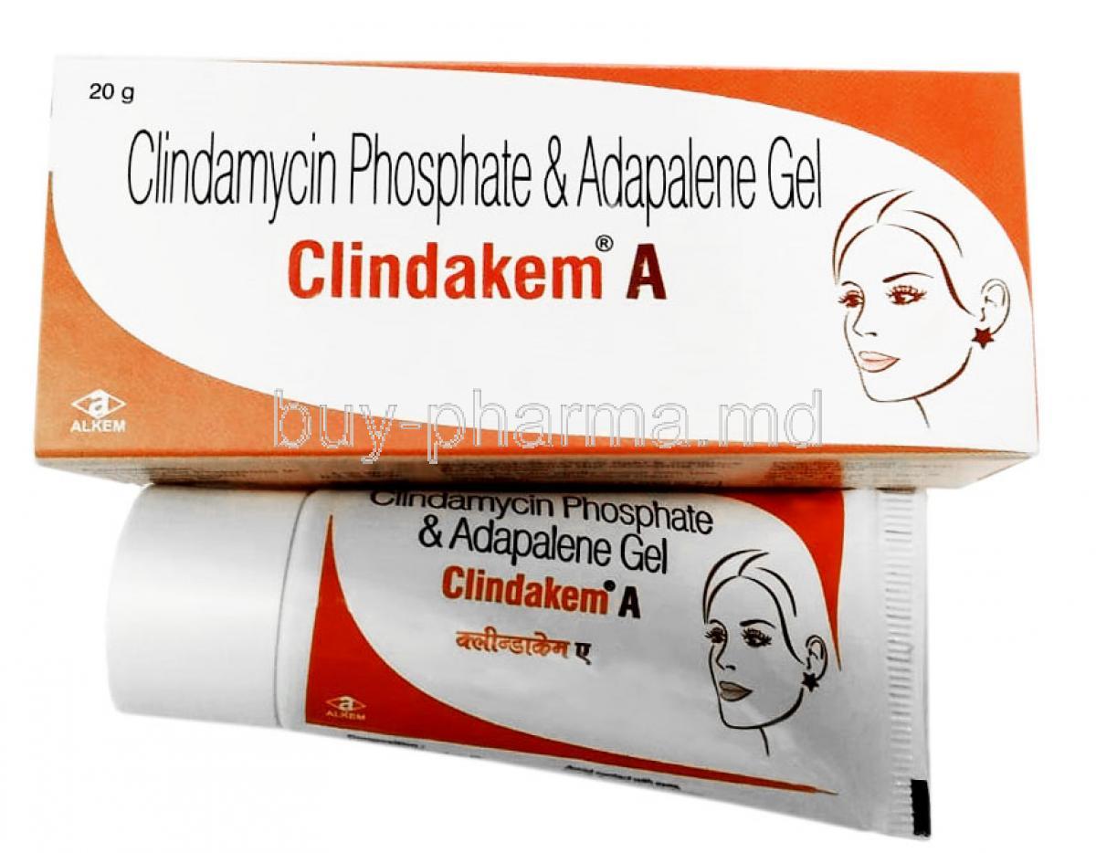 Clindakem A Gel, Adapalene 0.1 ％/ Clindamycin 1%, 20g, Alkem Laboratories Ltd, Box, tube