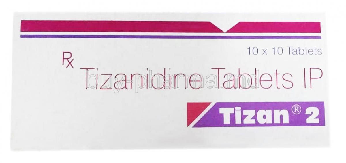 Tizan 2, Tizanidine 2mg, Sun Pharma, Box front view