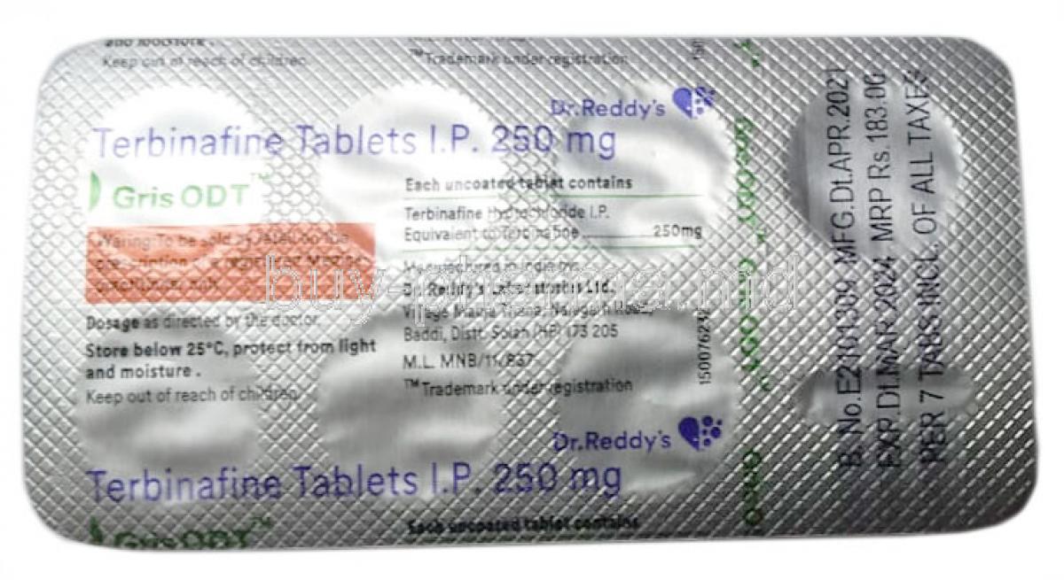 Gris ODT, Terbinafine 250mg, Dr Reddy's Laboratories, Blisterpack information