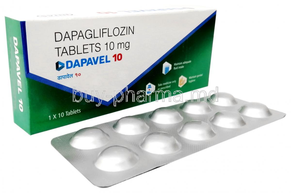 Dapavel, Dapagliflozin 10mg, Intas Pharmaceuticals, Box, Blisterpack