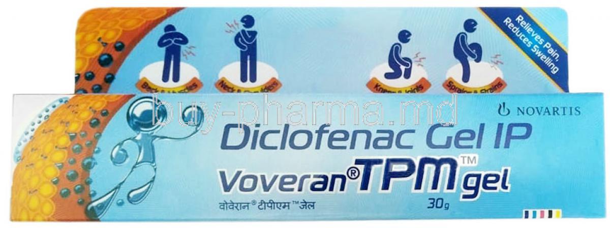Voveran TPM Gel, Diclofenac　1.16% w/w Gel 30g, Novatis, Box frong view