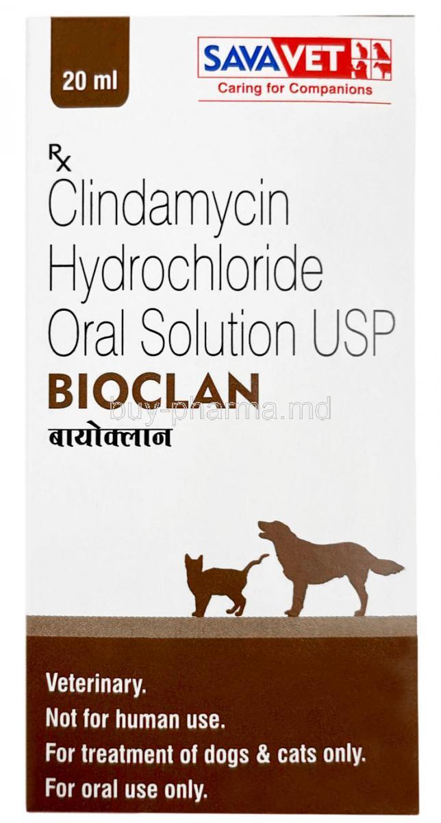 Bioclan Oral Solution for Dog and Cat, Clindamycin 25mg, Oral Solution 20ml, Sava Vet, Box front view
