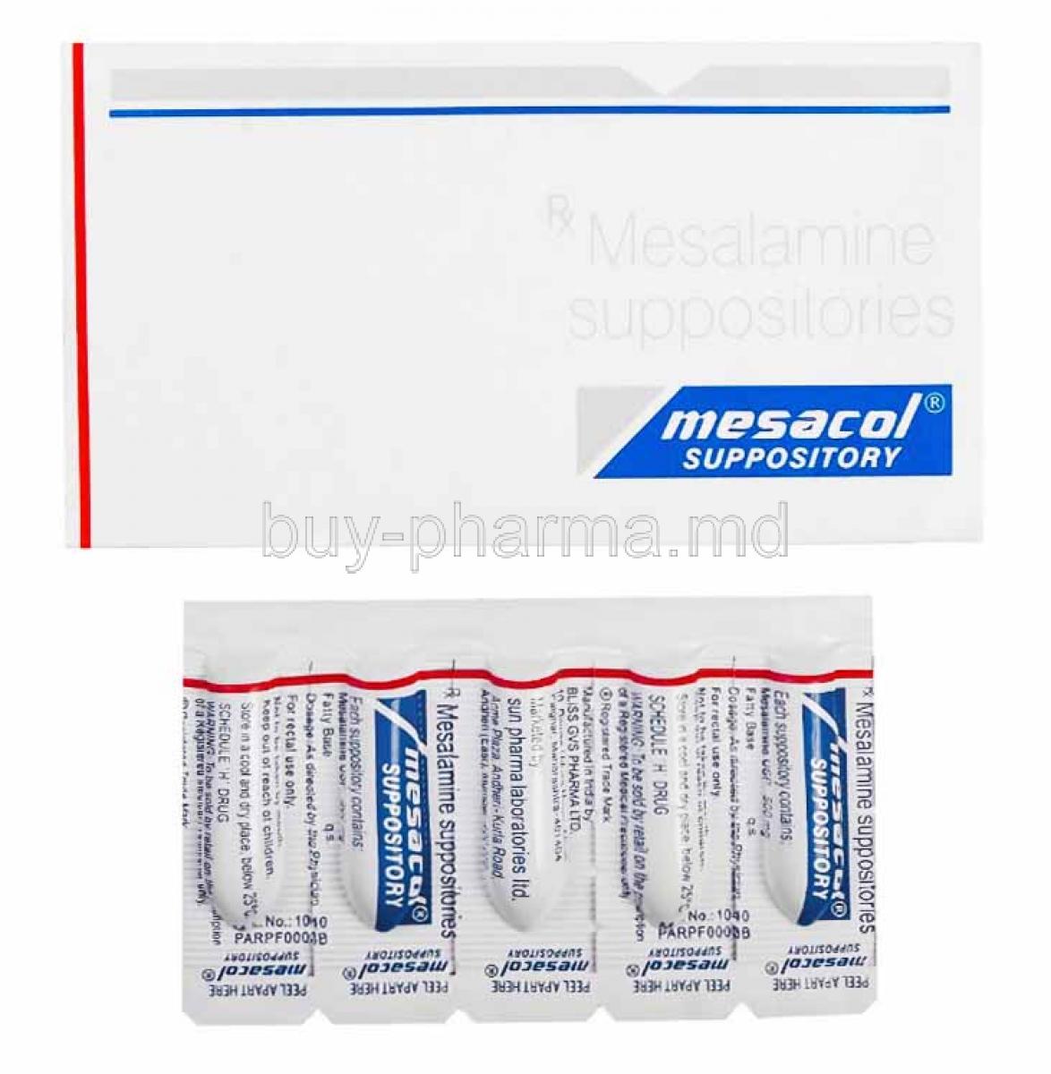 Mesacol Suppository Mesalazine box and Suppositories