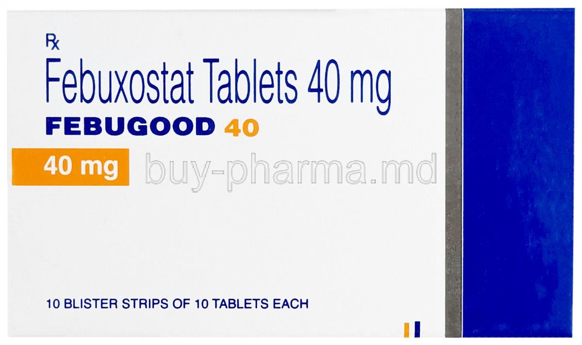 Febugood, Febuxostat 40mg, Torrent Pharmaceuticals Ltd, Box front view